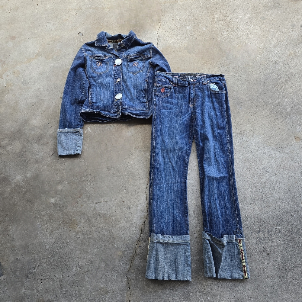 Vintage Y2K Rocawear Denim Jean Jacket Pant Video Vixen Set L/7-8